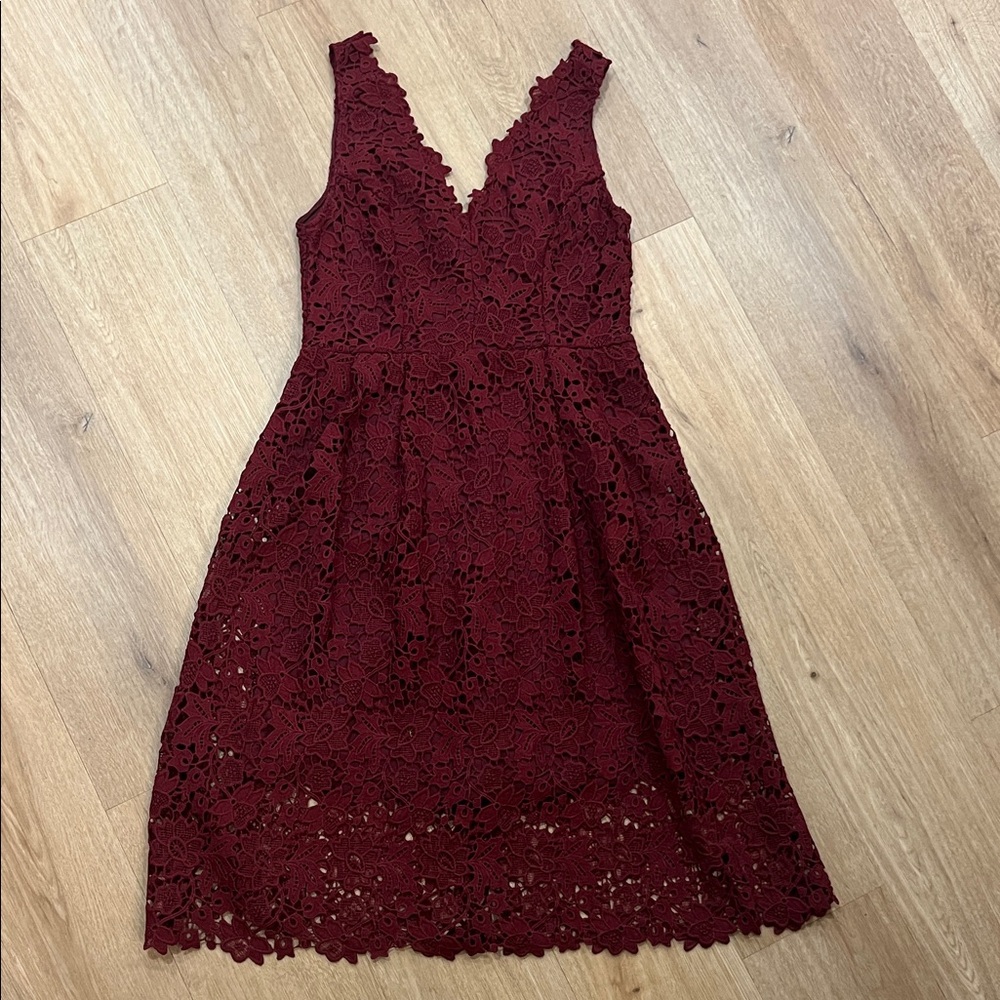 Astr Burgundy Lace Midi Dress